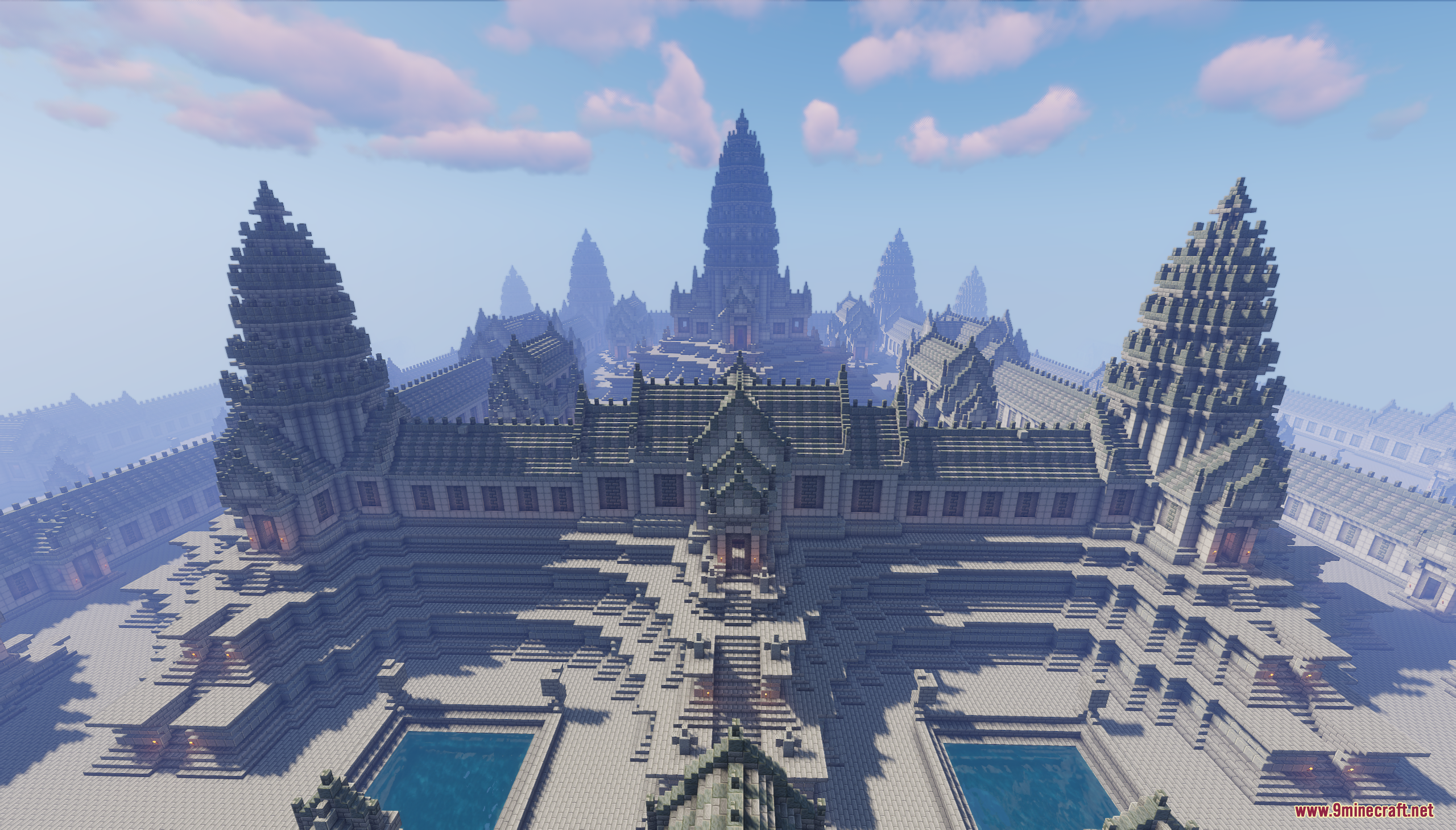 Khmer Temple Map Screenshot 10 Detailed stone architecture of a temple with several tall central towers