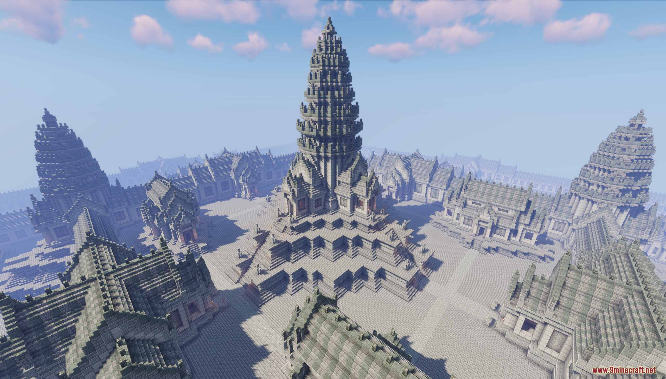 Khmer Temple Map Screenshot 2 Aerial view of a massive Khmer temple complex built in Minecraft