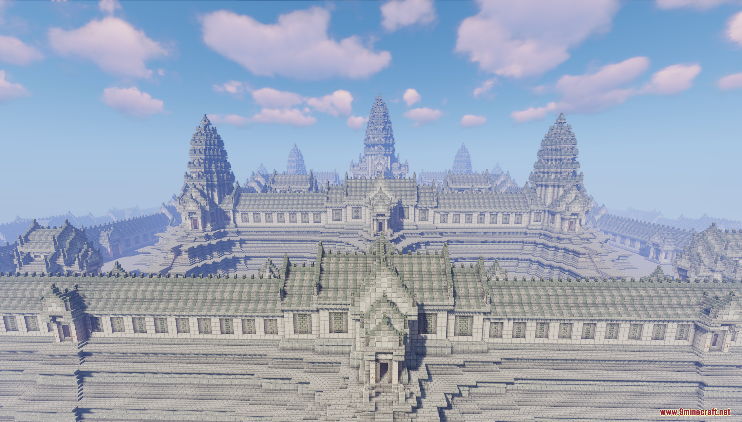 Khmer Temple Map Screenshot 3 A massive stone temple complex with multiple towers under a bright sky
