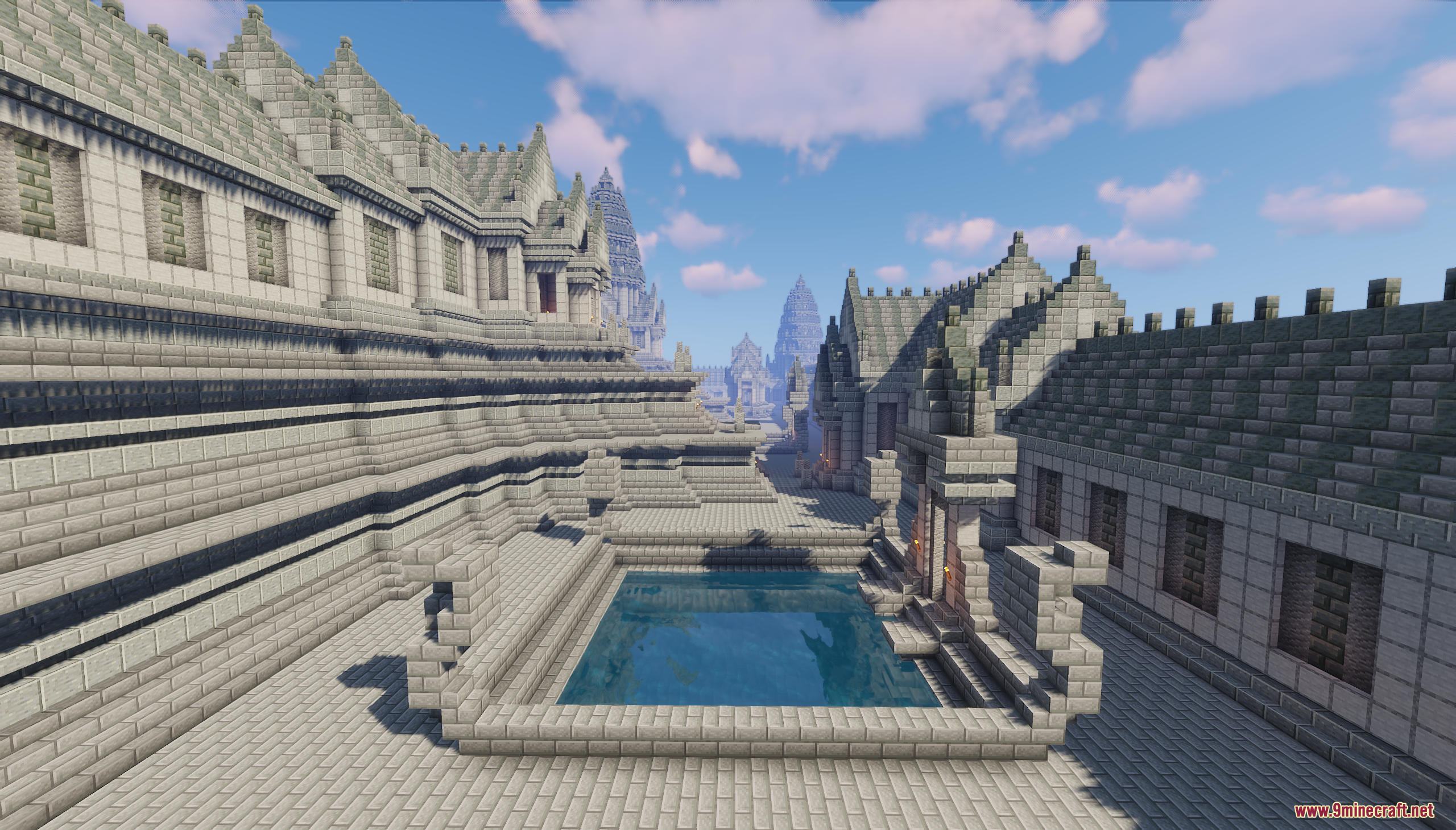 Khmer Temple Map Screenshot 4 Detailed courtyard with a rectangular water pool inside the stone temple structure