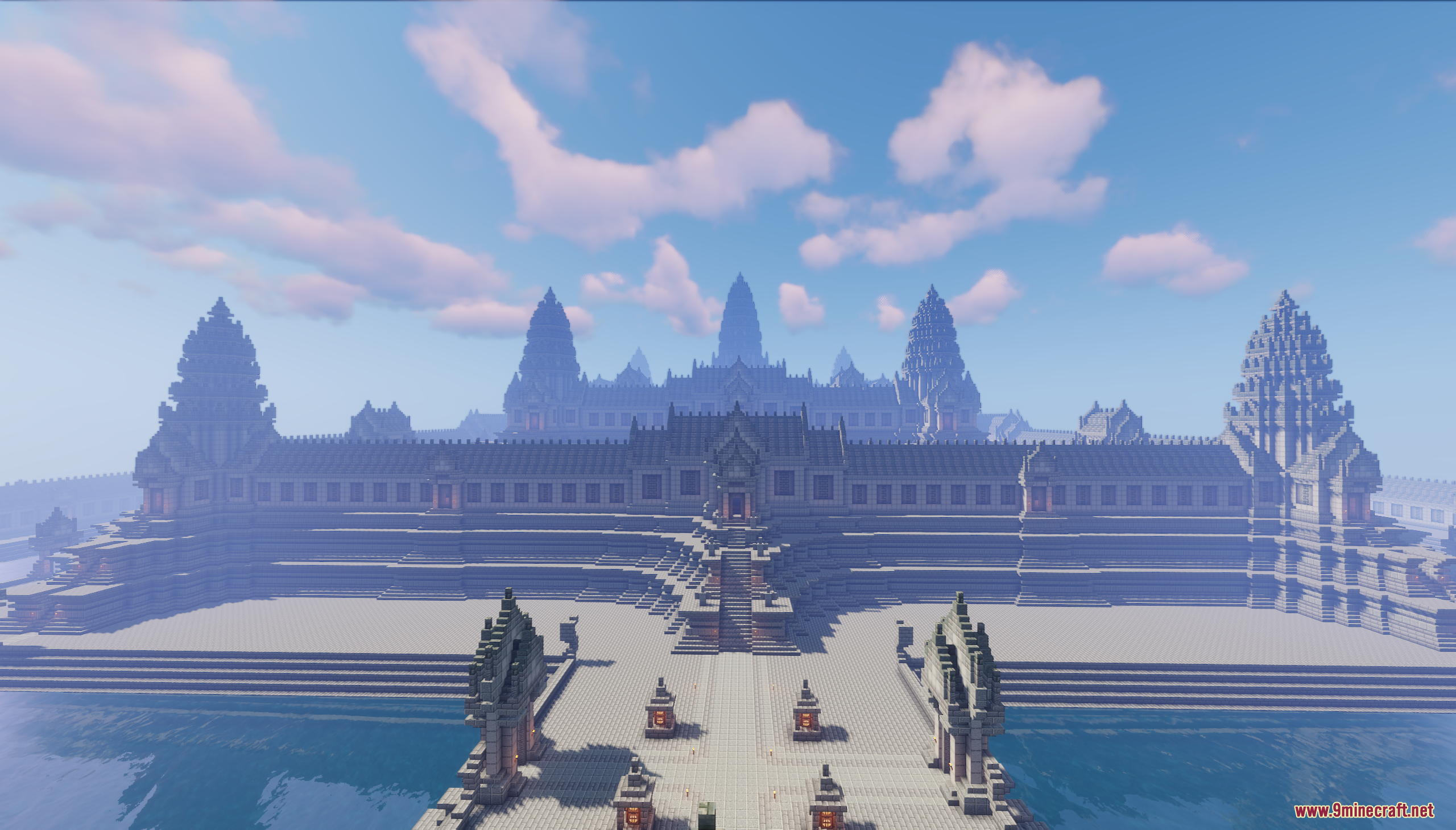 Khmer Temple Map Screenshot 9 A massive stone Khmer Temple Map recreation across a wide lake
