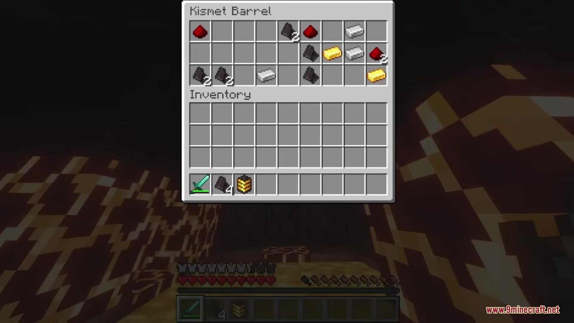The inventory of a Kismet Barrel containing redstone and mechanical parts