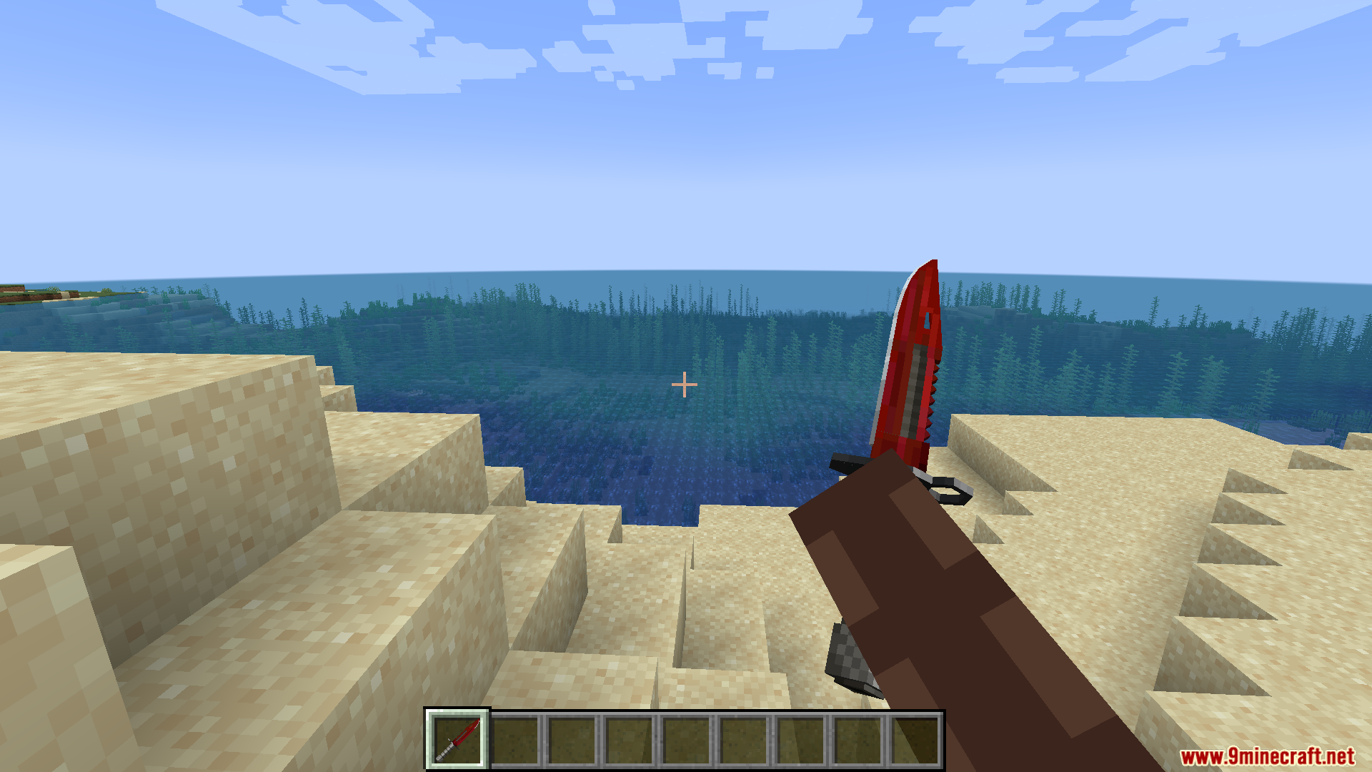 Player holding a red M9 Bayonet knife from the Knifes Pack mod
