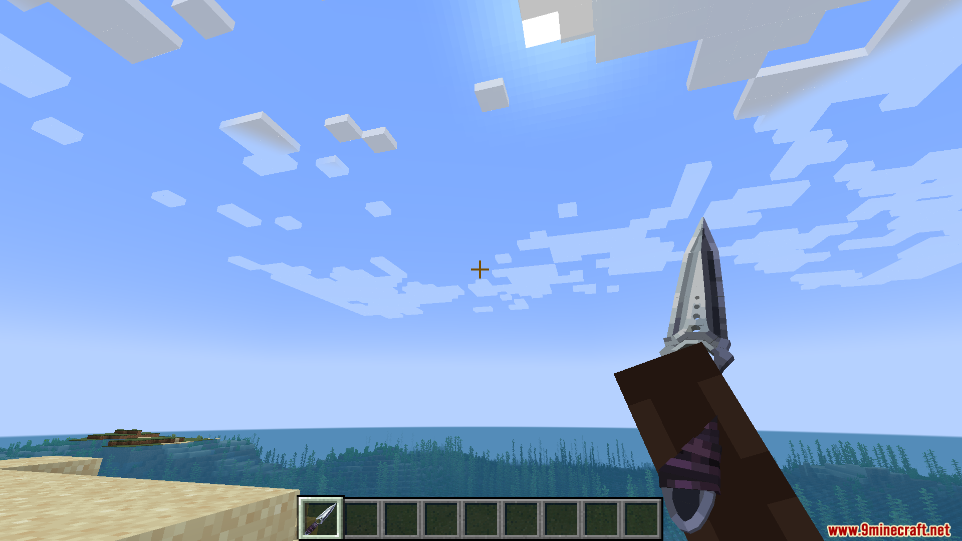 A player holding a skeleton knife from the CS2 mod in Minecraft