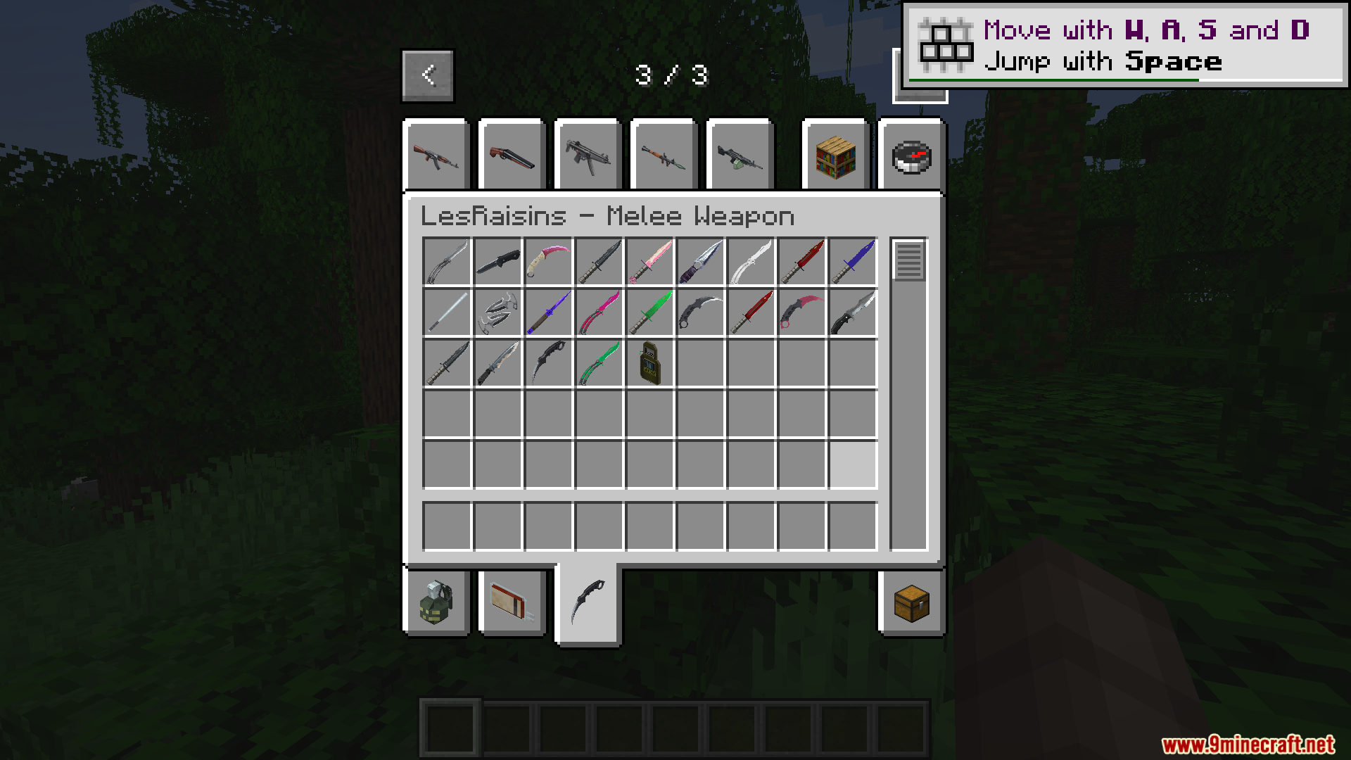 Creative inventory tab displaying various tactical knives and melee weapons from CS2
