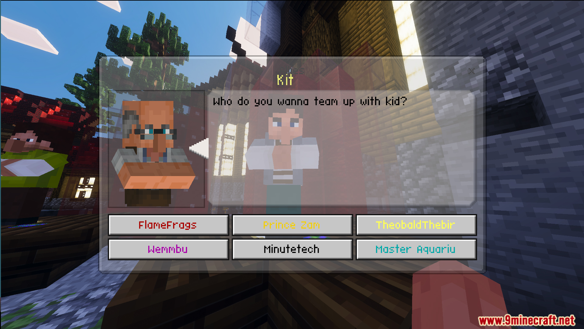 Law Fighting Simulator Bedrock Edition by Aquario Map Screenshot 4 Custom villager menu for choosing a teammate from a list of players
