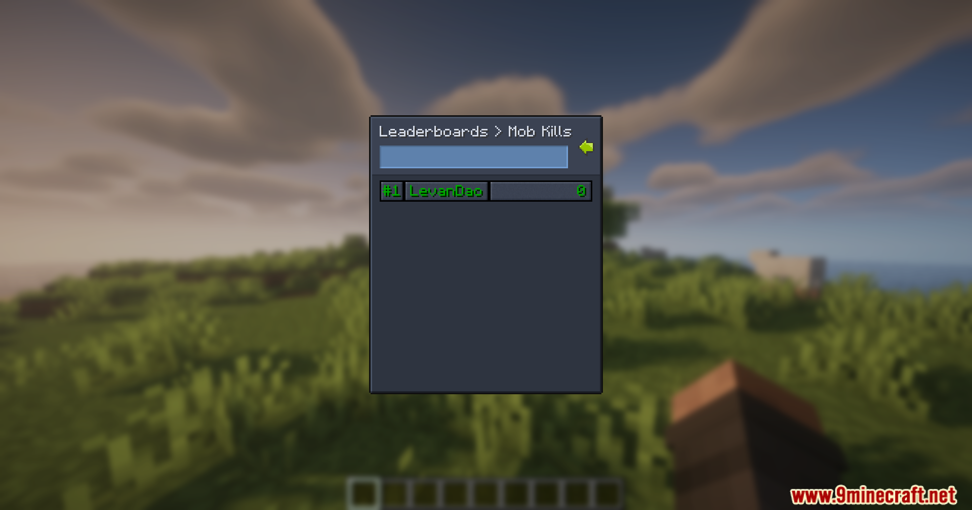 Leader Boards Mod interface showing mob kill rankings in a Minecraft world