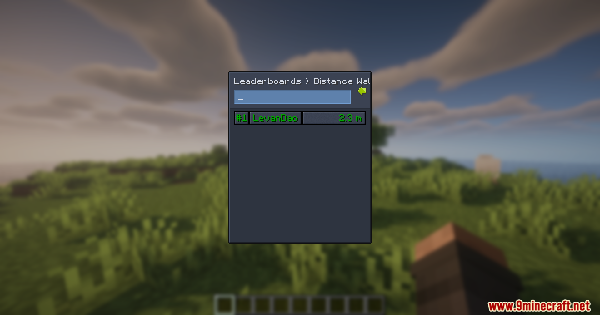 Minecraft leaderboard menu tracking the total distance walked by players in the world