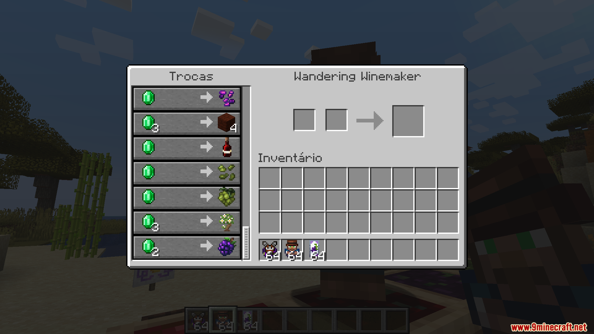 Lets Do Vinery PT BR Translation Resource Pack Screenshot 7 Trading menu for the Wandering Winemaker showing Portuguese text translations