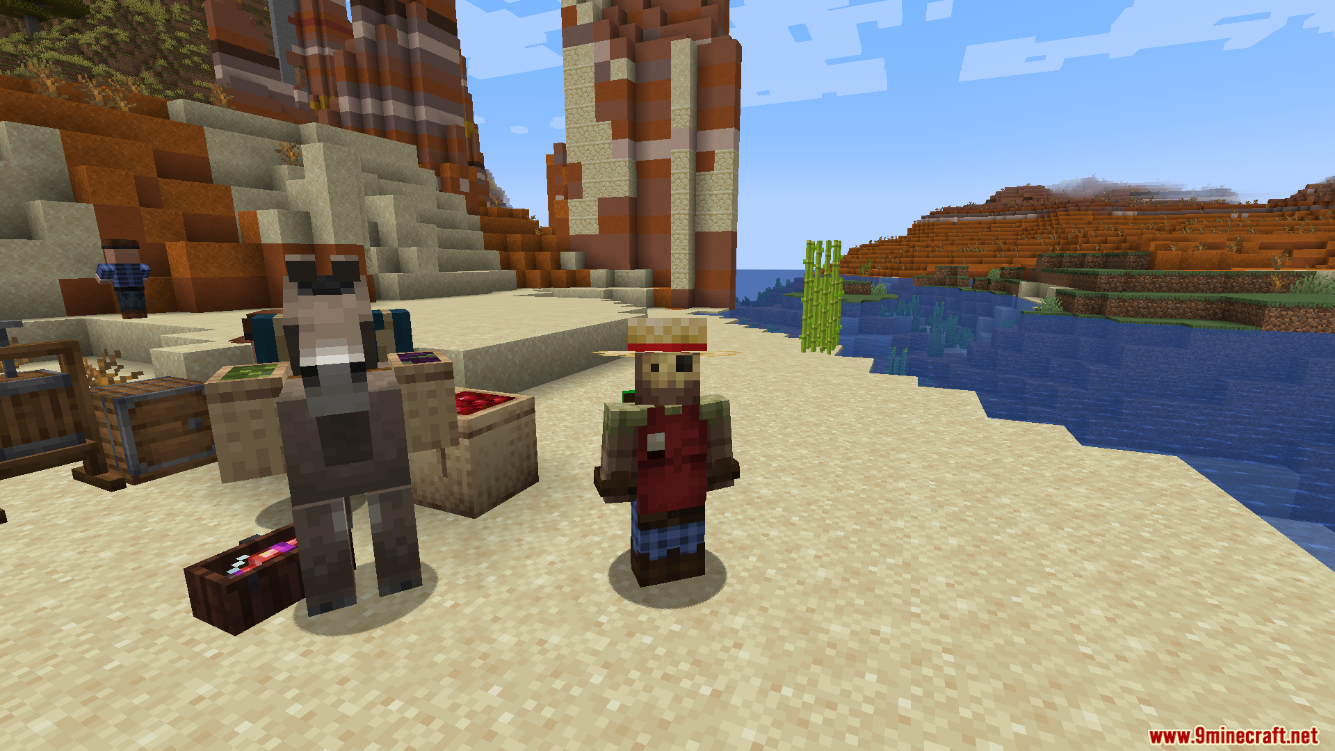 Lets Do Vinery PT BR Translation Resource Pack Screenshot 8 A Wandering Winemaker NPC standing with a donkey in a desert biome