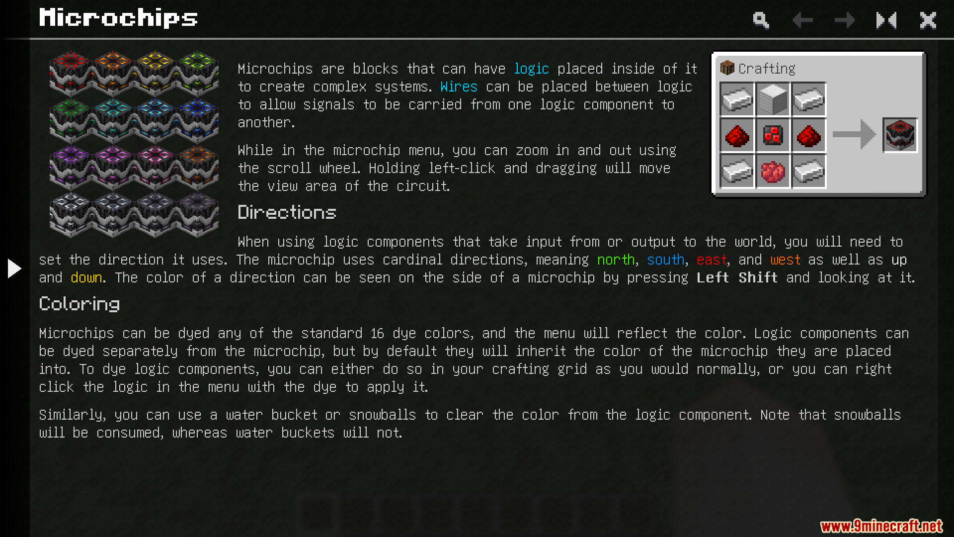 Little Big Redstone Mod Screenshot 3 UI screen explaining how to craft and use Microchips in redstone circuits