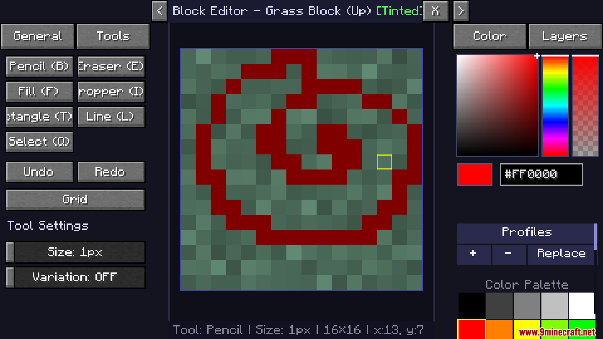 Using the Live Texture Editor to paint a red spiral on a block