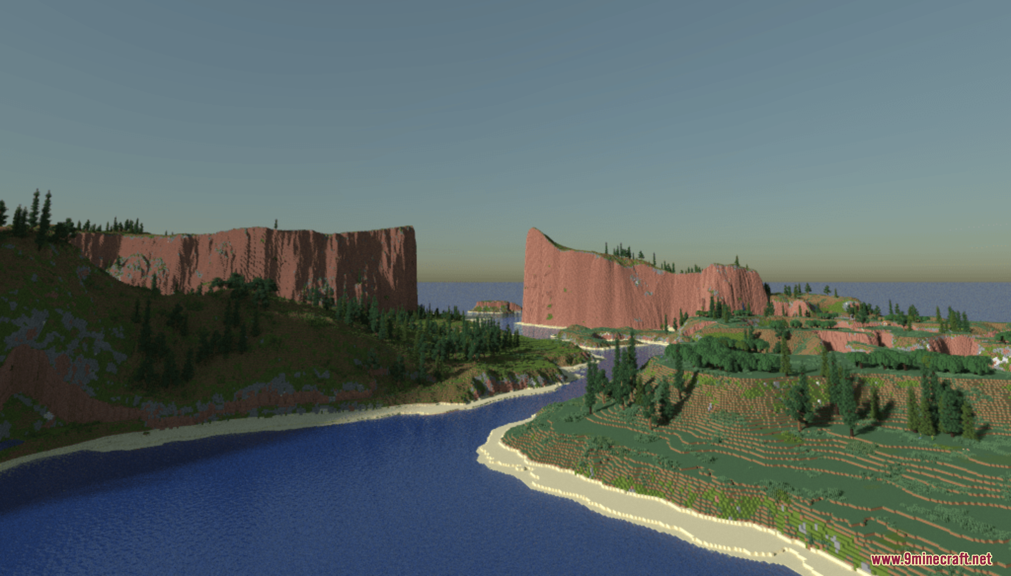Los Penascos Archipelago Map Screenshot 2 A wide river flows through lush green hills and towering red plateaus
