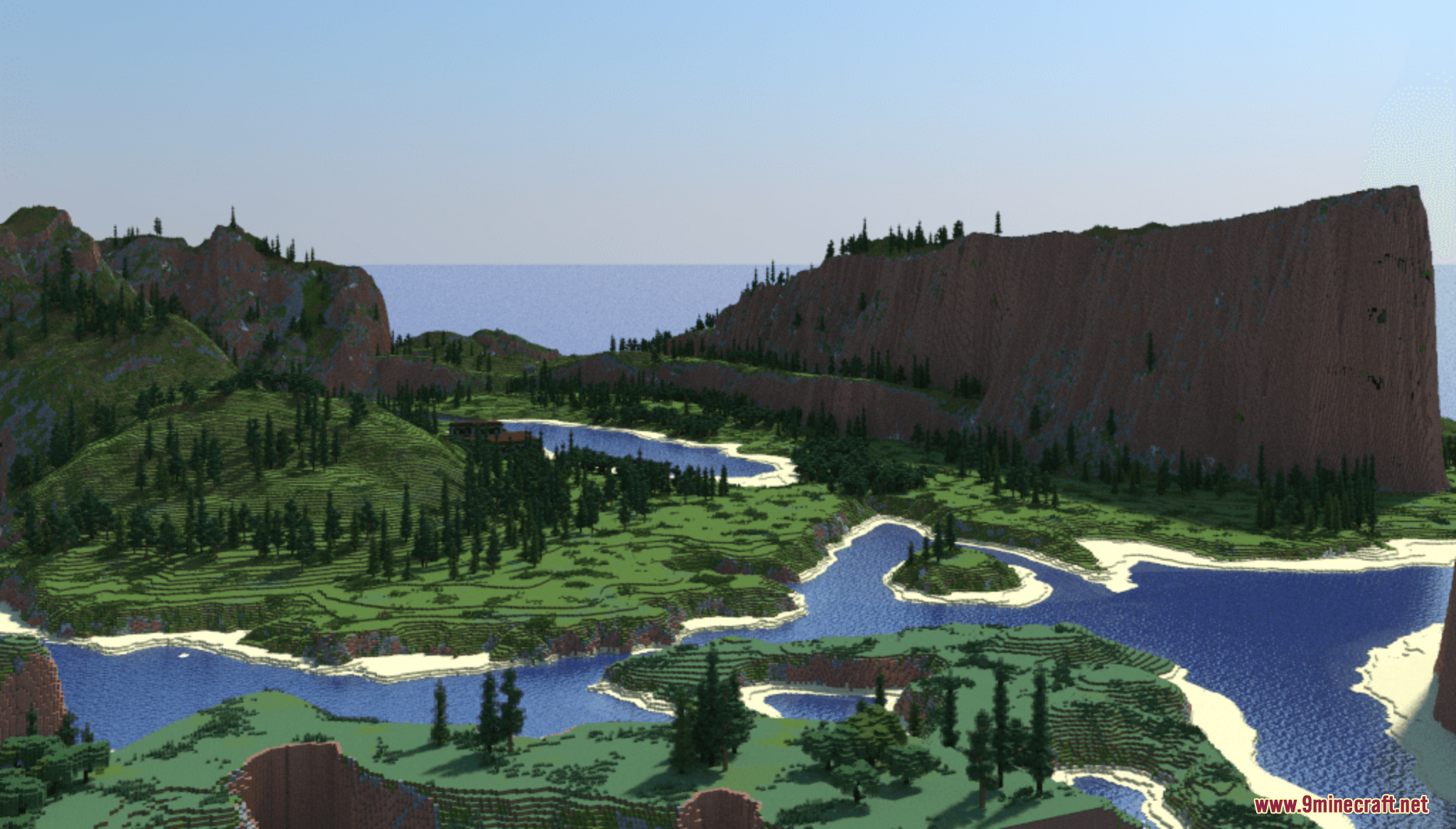 Los Penascos Archipelago Map Screenshot 4 Massive cliffs bordering a winding river and sandy beaches in coastal terrain