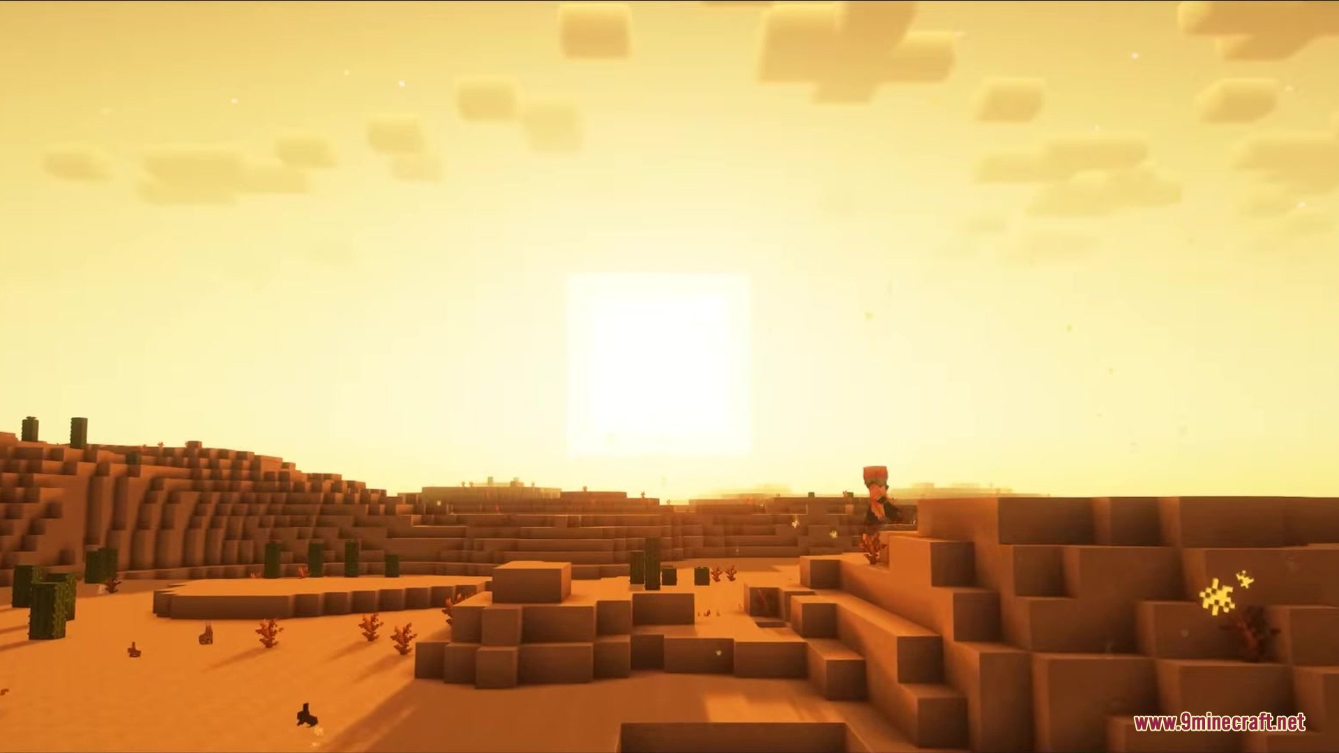 Lovecraft Beyond the Abyss Mod Screenshot 11 A lone figure stands on a sand dune under a bright square sun