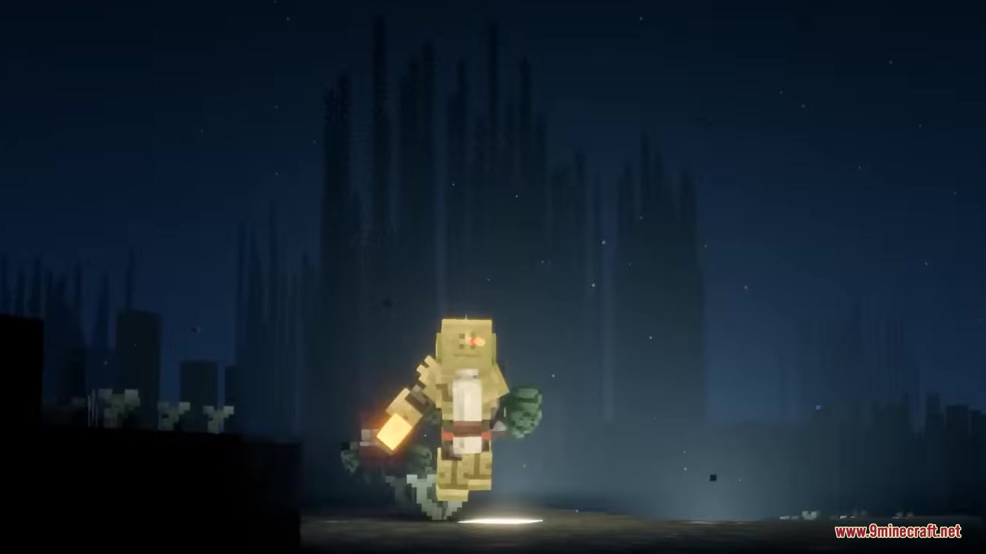 Lovecraft Beyond the Abyss Mod Screenshot 14 A golden armored player explores the dark Spire Hollow biome in the abyss