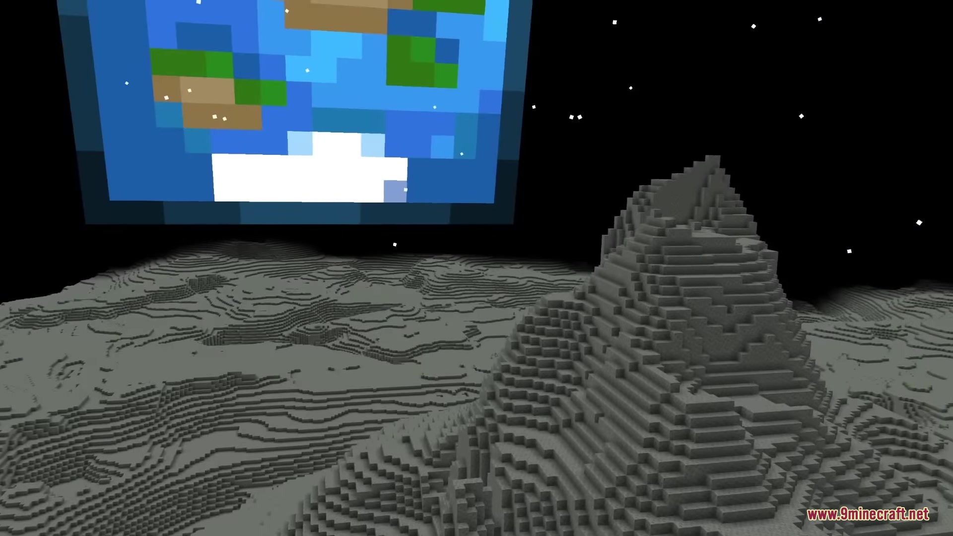 Lovecraft Beyond the Abyss Mod Screenshot 4 A grey moon surface with a large pixelated Earth in space