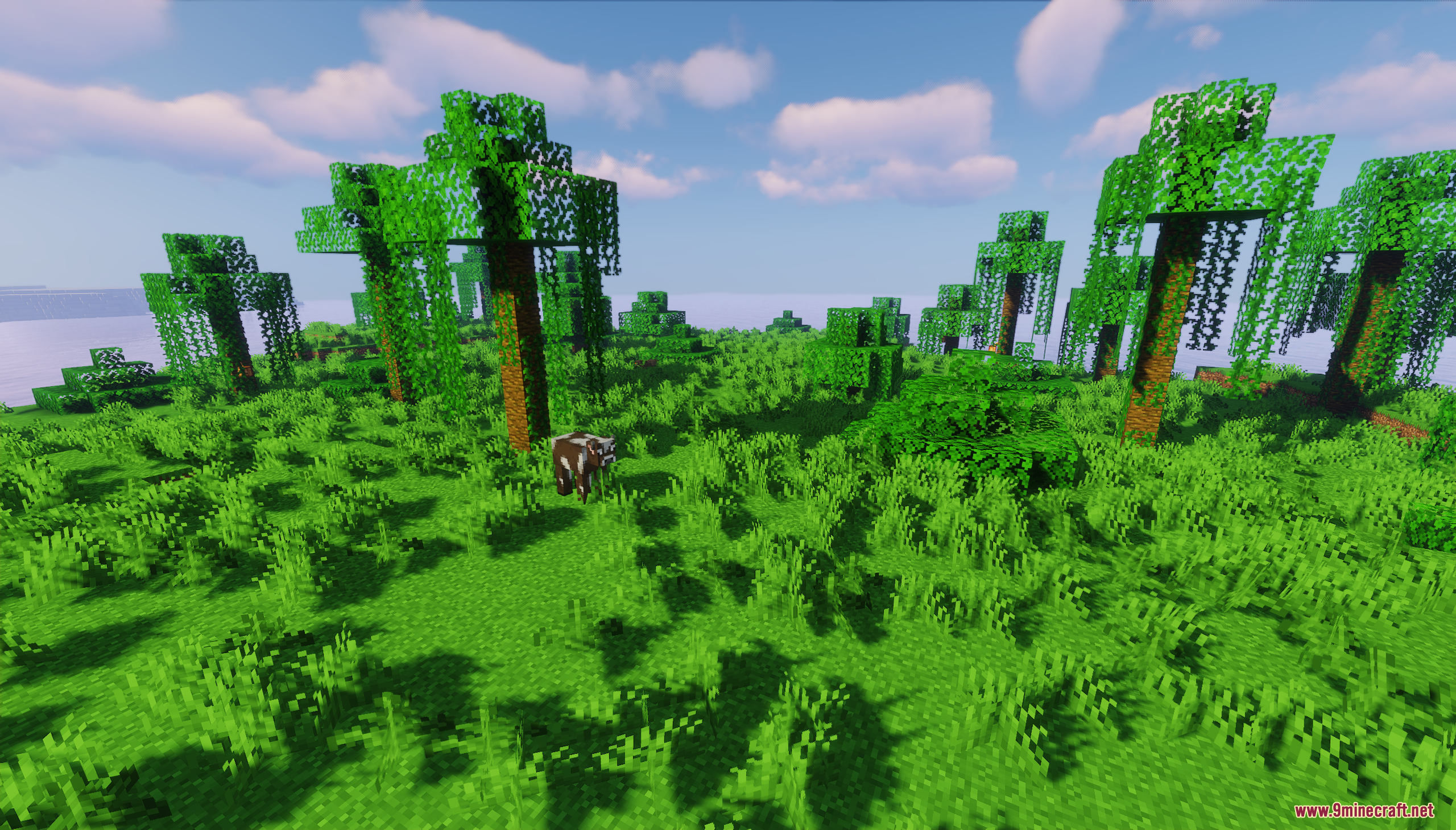 Luz Island Map Screenshot 2 A cow grazing among tall grass and custom trees on the island