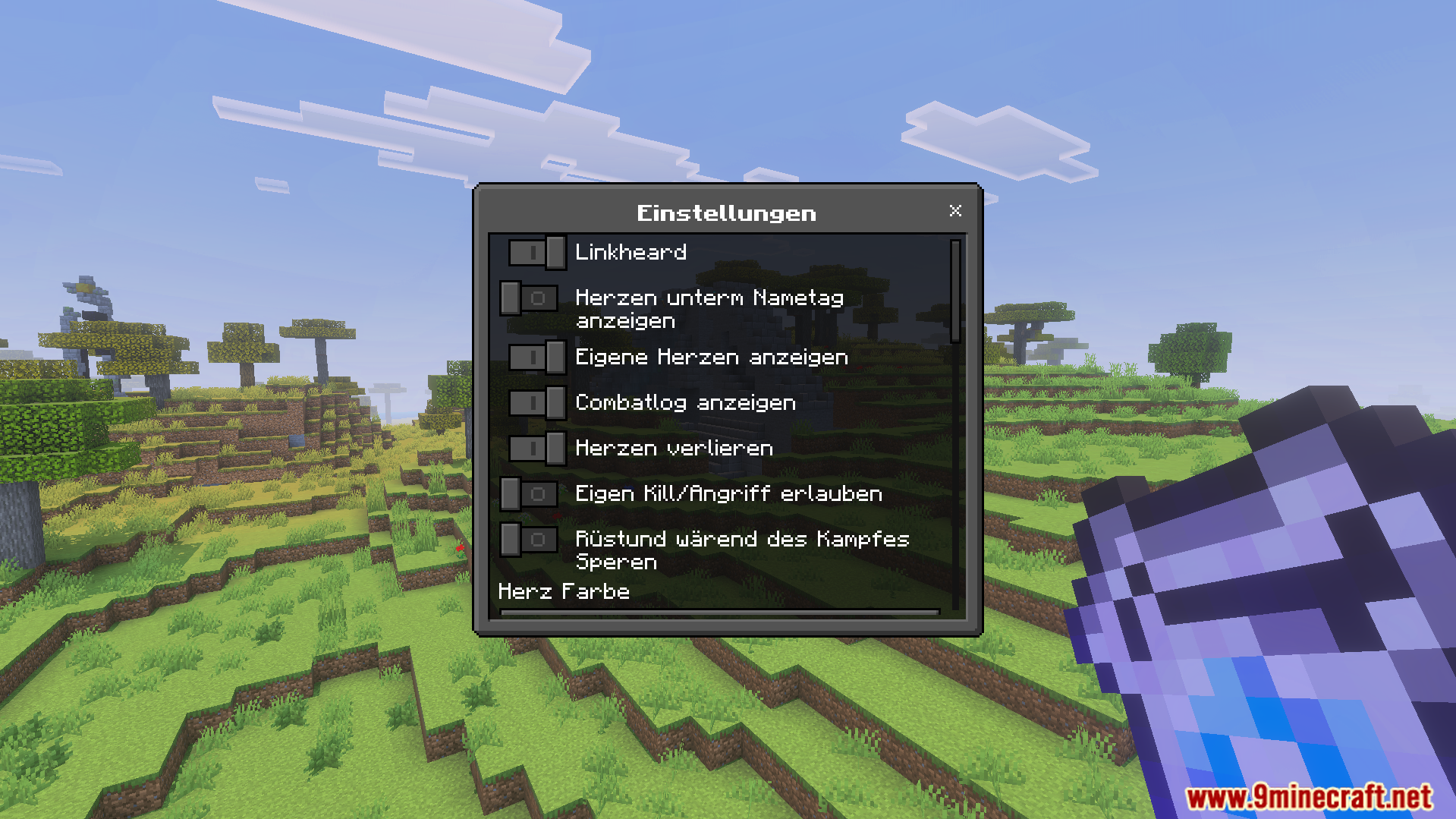 M Helden Addon Screenshot 2 Custom settings menu for managing player hearts and combat rules in game