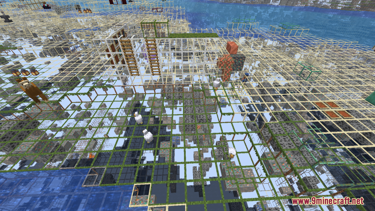 Mahi's X-Ray Resource Pack Screenshot 1 Transparent wireframe terrain outlines reveal hidden ores and animals underground