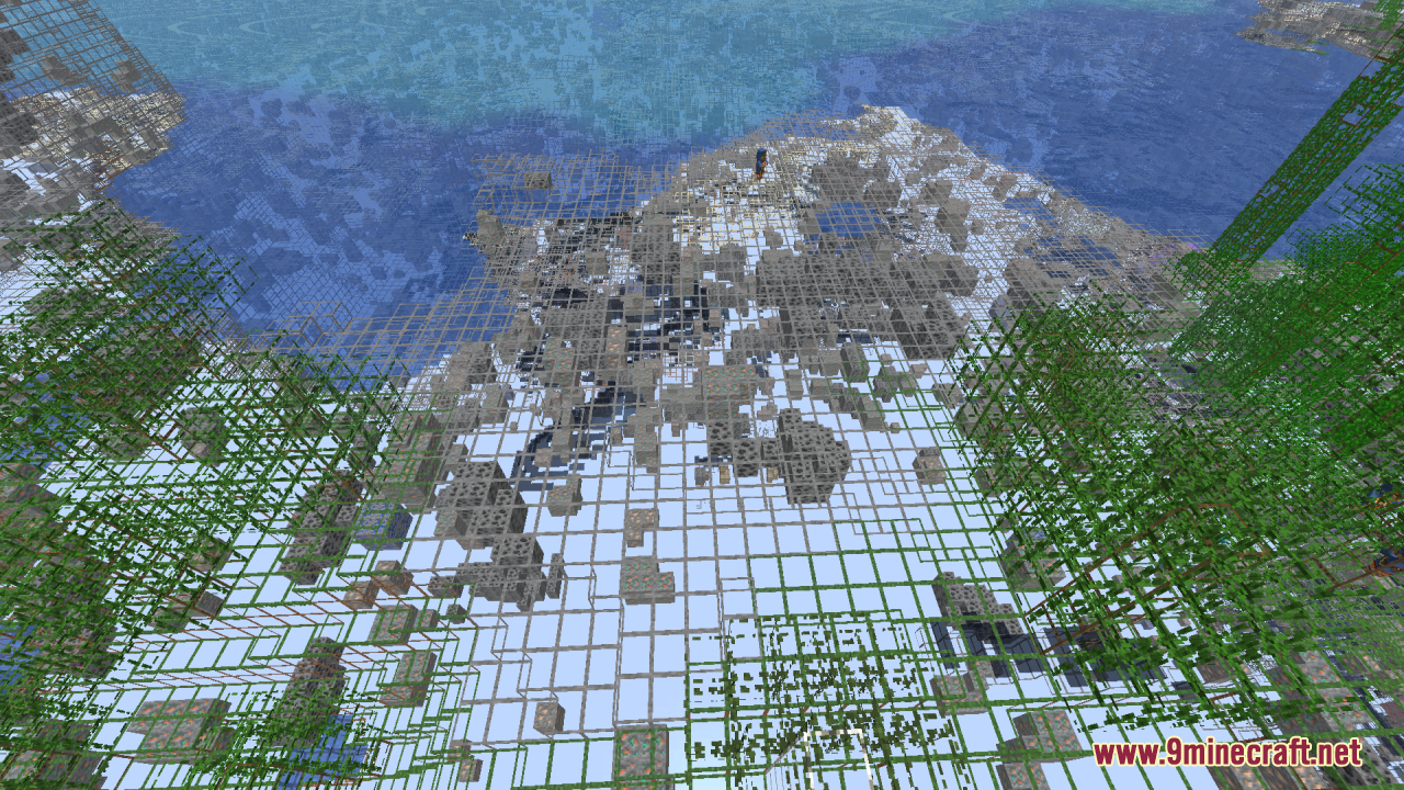 Mahi's X-Ray Resource Pack Screenshot 11 Minecraft world showing underground ores through a transparent wireframe terrain resource pack