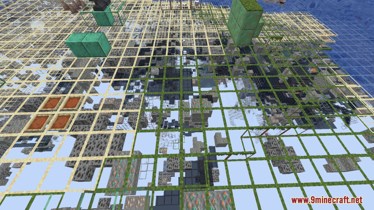 Mahi's X-Ray Resource Pack Screenshot 2 Wireframe outlines show copper blocks and coal ores through the transparent ground