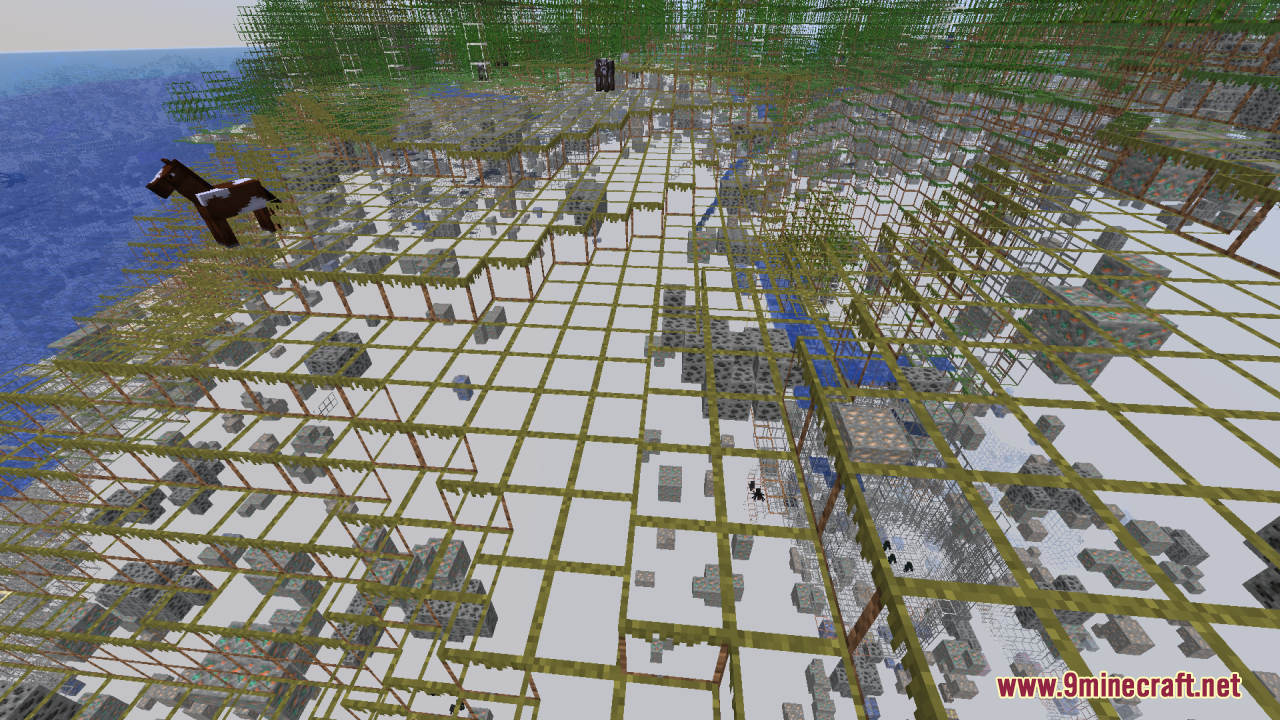 Mahi's X-Ray Resource Pack Screenshot 7 A horse stands on transparent wireframe terrain revealing hidden ores and caves