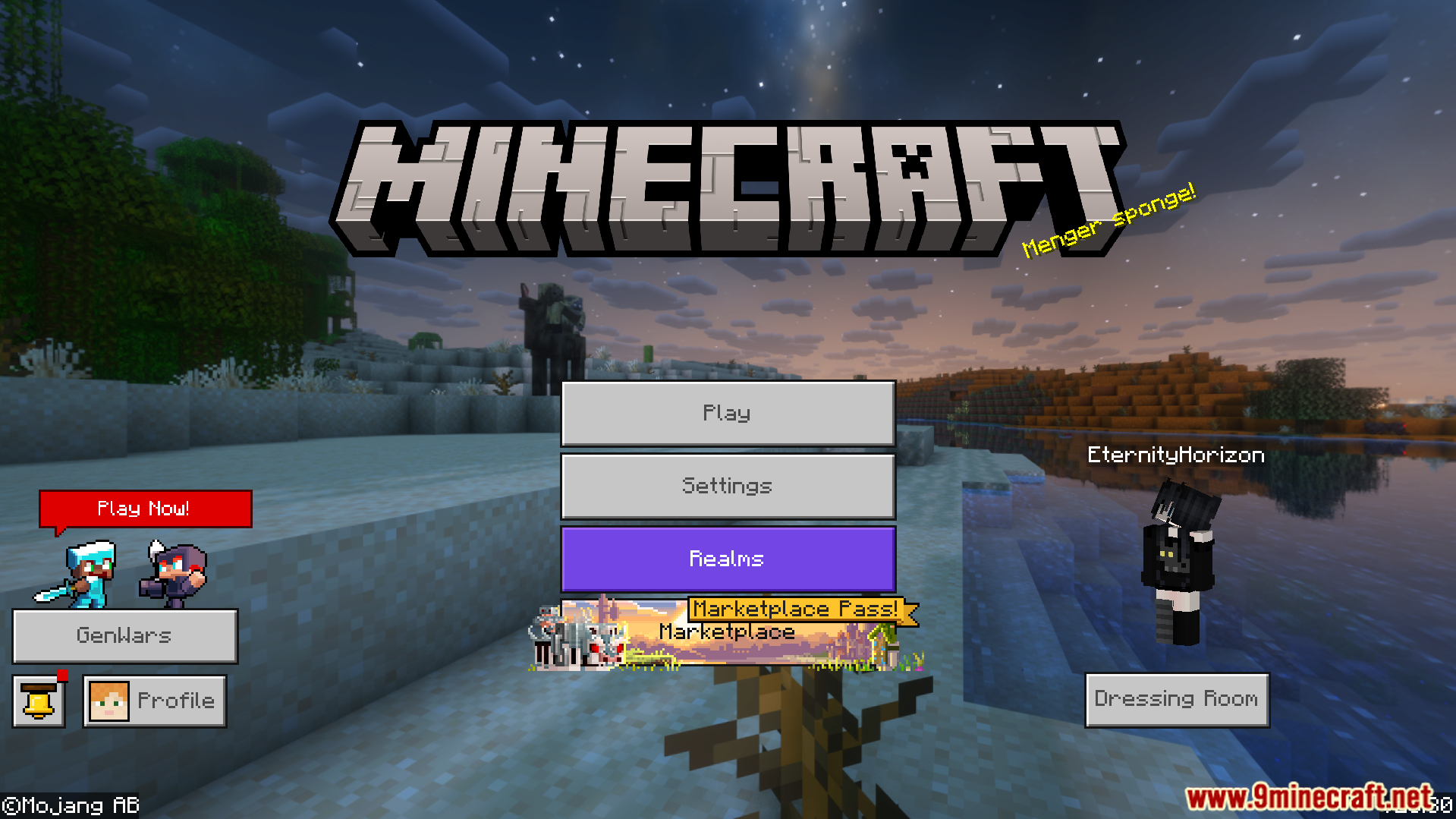 Many Versions Panorama with Shaders Texture Pack Screenshot 5 Minecraft main menu screen with realistic lighting effects and a desert background