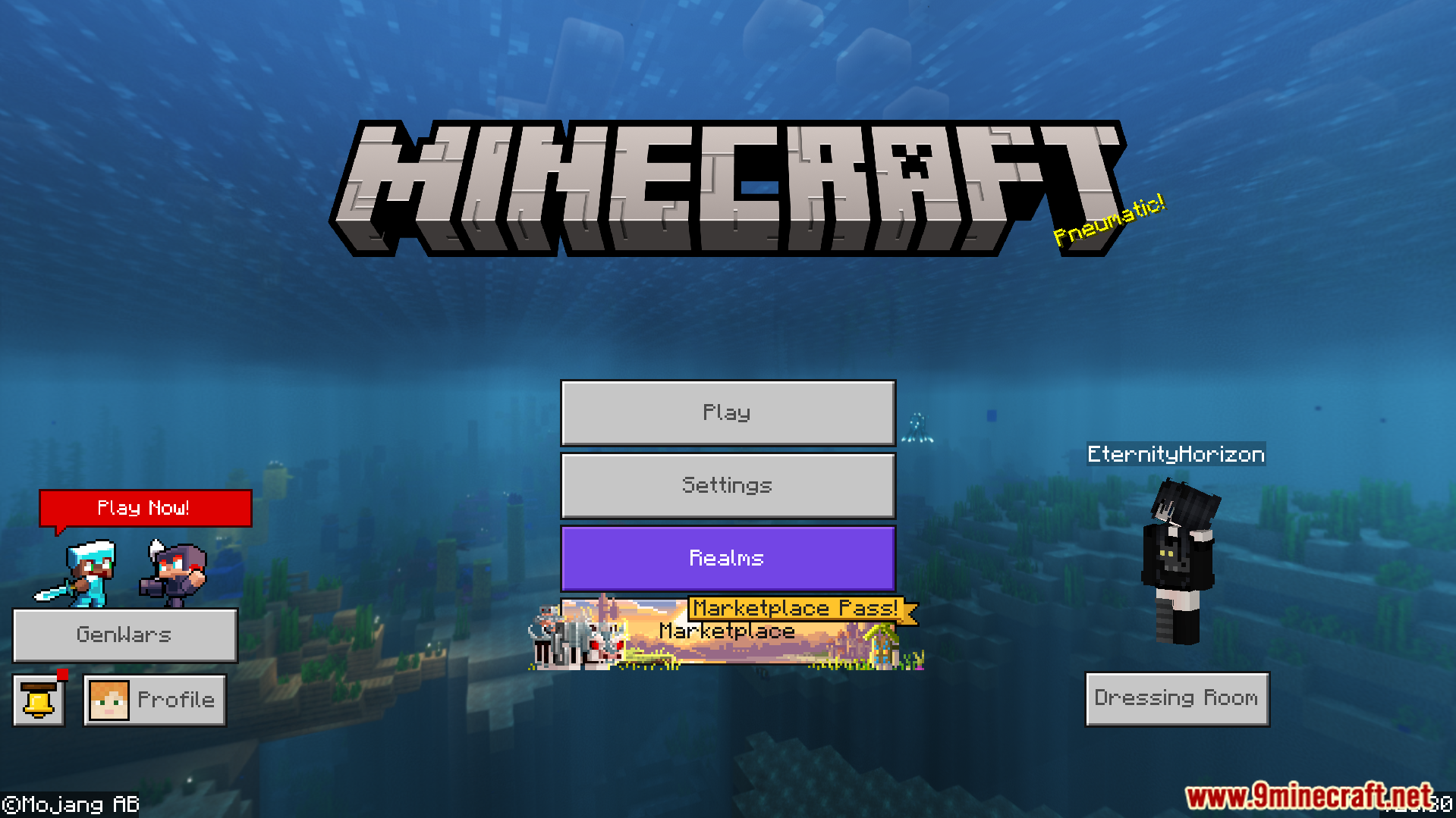 Many Versions Panorama with Shaders Texture Pack Screenshot 8 Main menu screen showing a deep ocean ravine with better water details