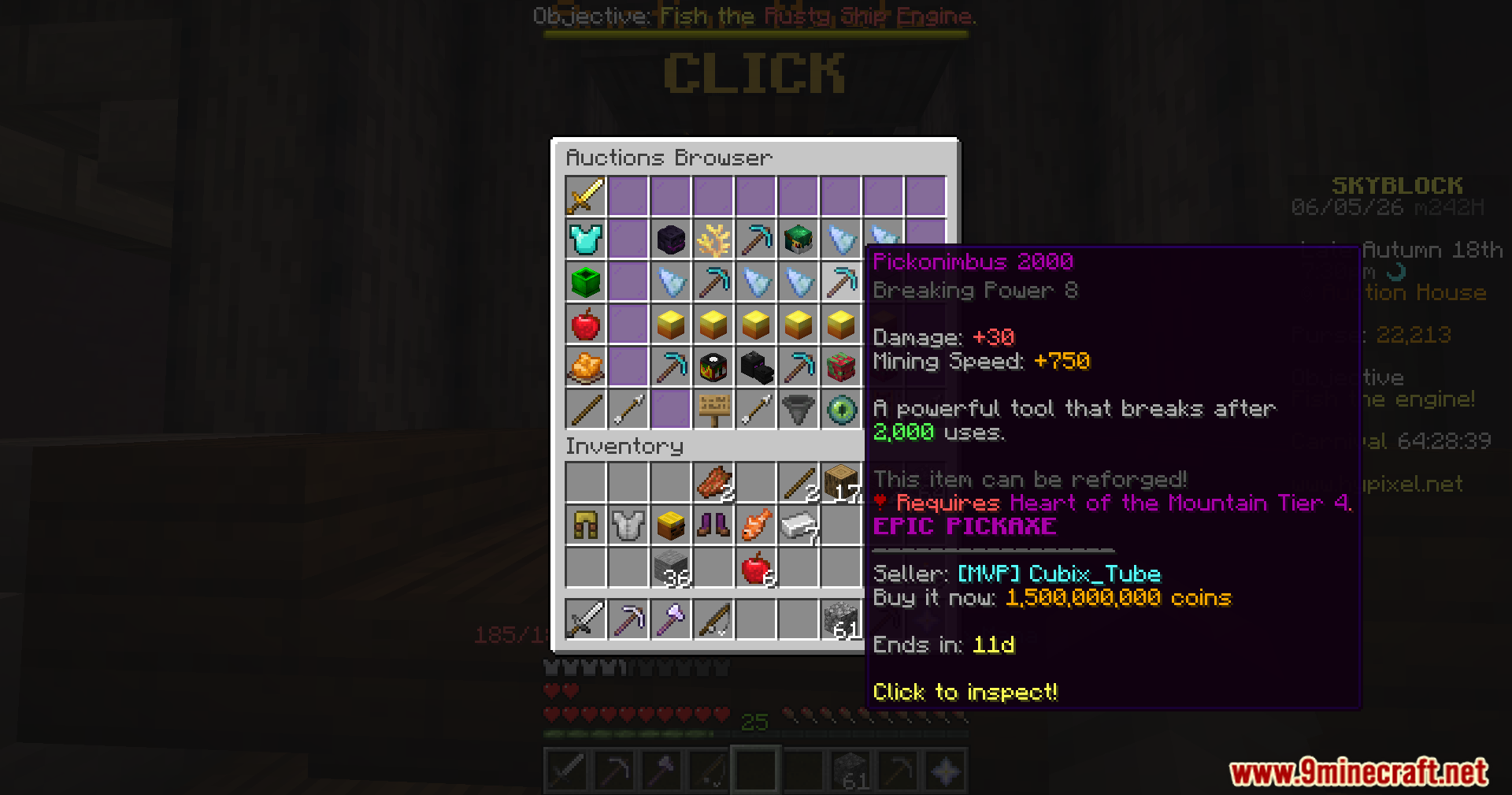 A tooltip showing the Pickonimbus 2000 item listing in the Auction House