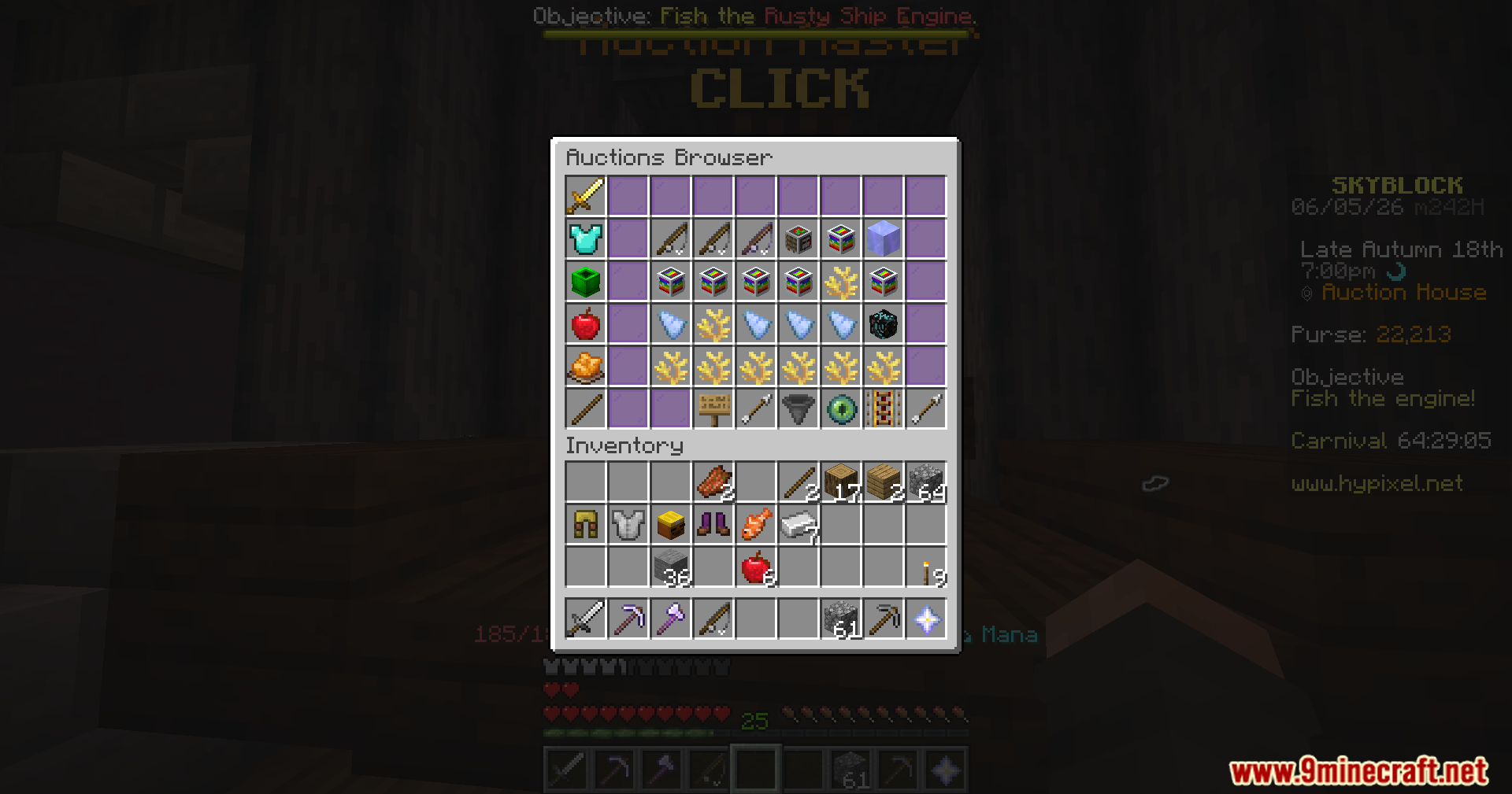 Player browsing the Auction House menu to find items in Hypixel Skyblock