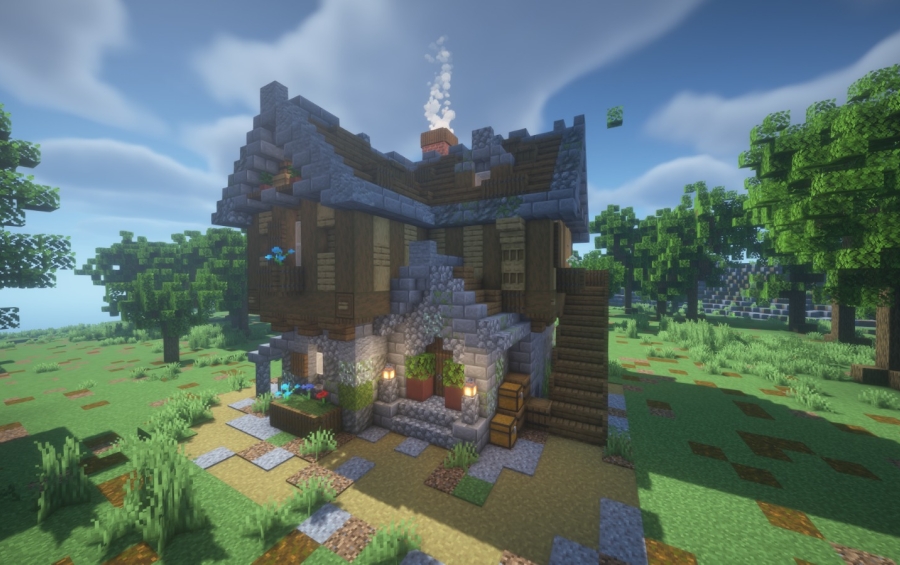 Medieval Cozy House Schematic File Schematic Screenshots 1 A cozy medieval house with a stone base and wooden upper floor