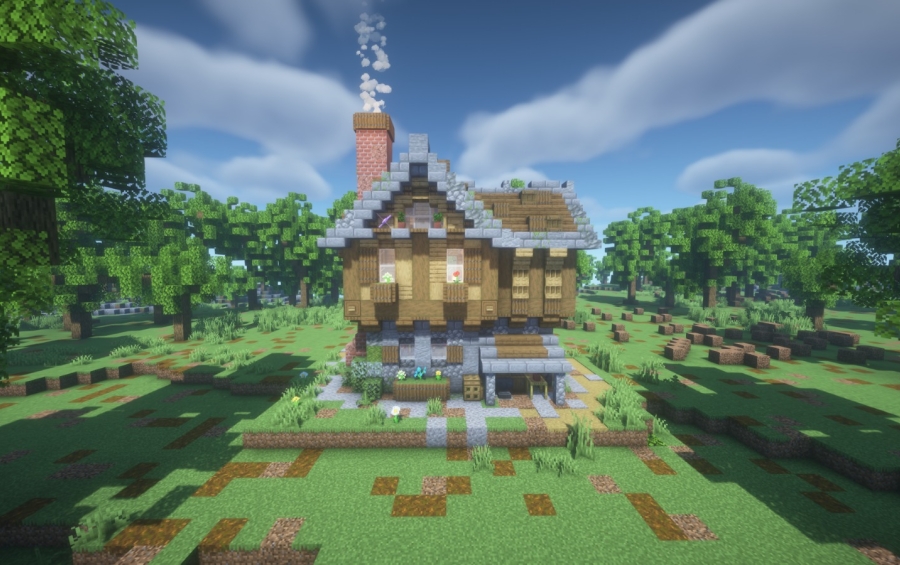 Medieval Cozy House Schematic File Schematic Screenshots 3 A cozy medieval house with a smoking chimney standing in a forest clearing