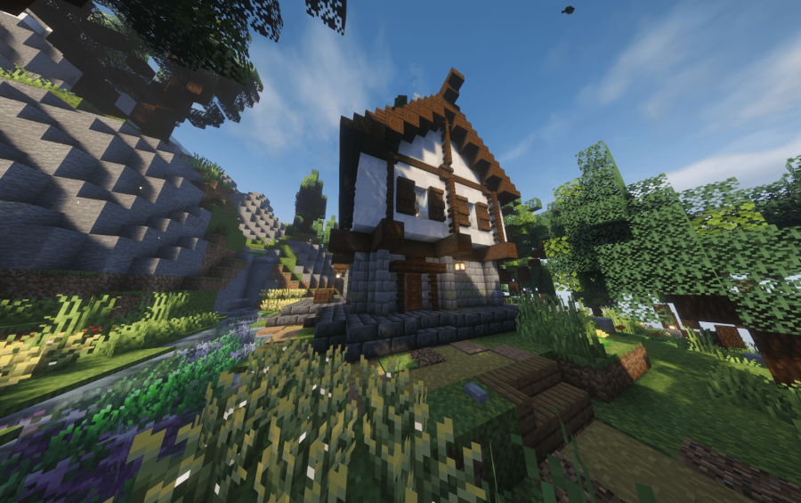 Medieval Floating Island 125x125 FREE Schematic Screenshots 1 A cozy medieval house with white walls and stone base on floating island
