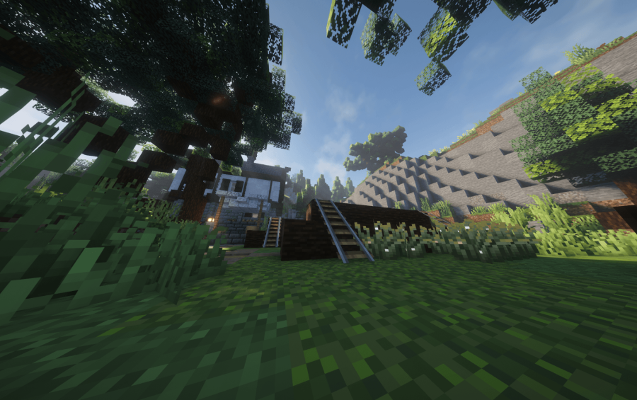 Medieval Floating Island 125x125 FREE Schematic Screenshots 2 Low angle view of wooden stairs and paths on a floating dirt island