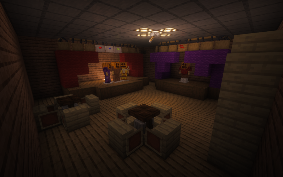 Interior view of the Mini Freddy Pizzeria Schematic with a small stage