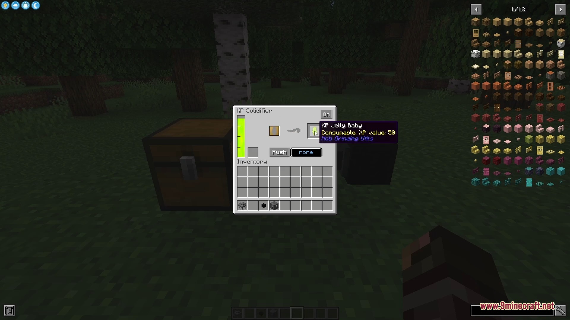 User interface of the XP Solidifier from the Mob Grinding Utils mod