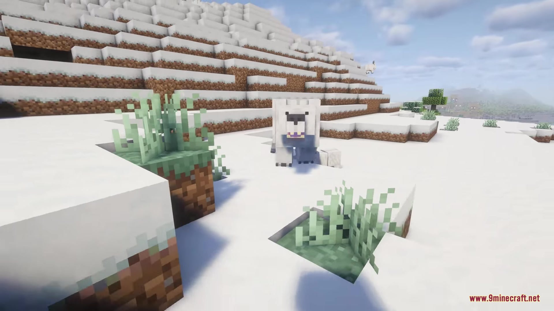 Mod Primal Mod Screenshot 9 A large white bear stands on the snow near a mountain in Minecraft