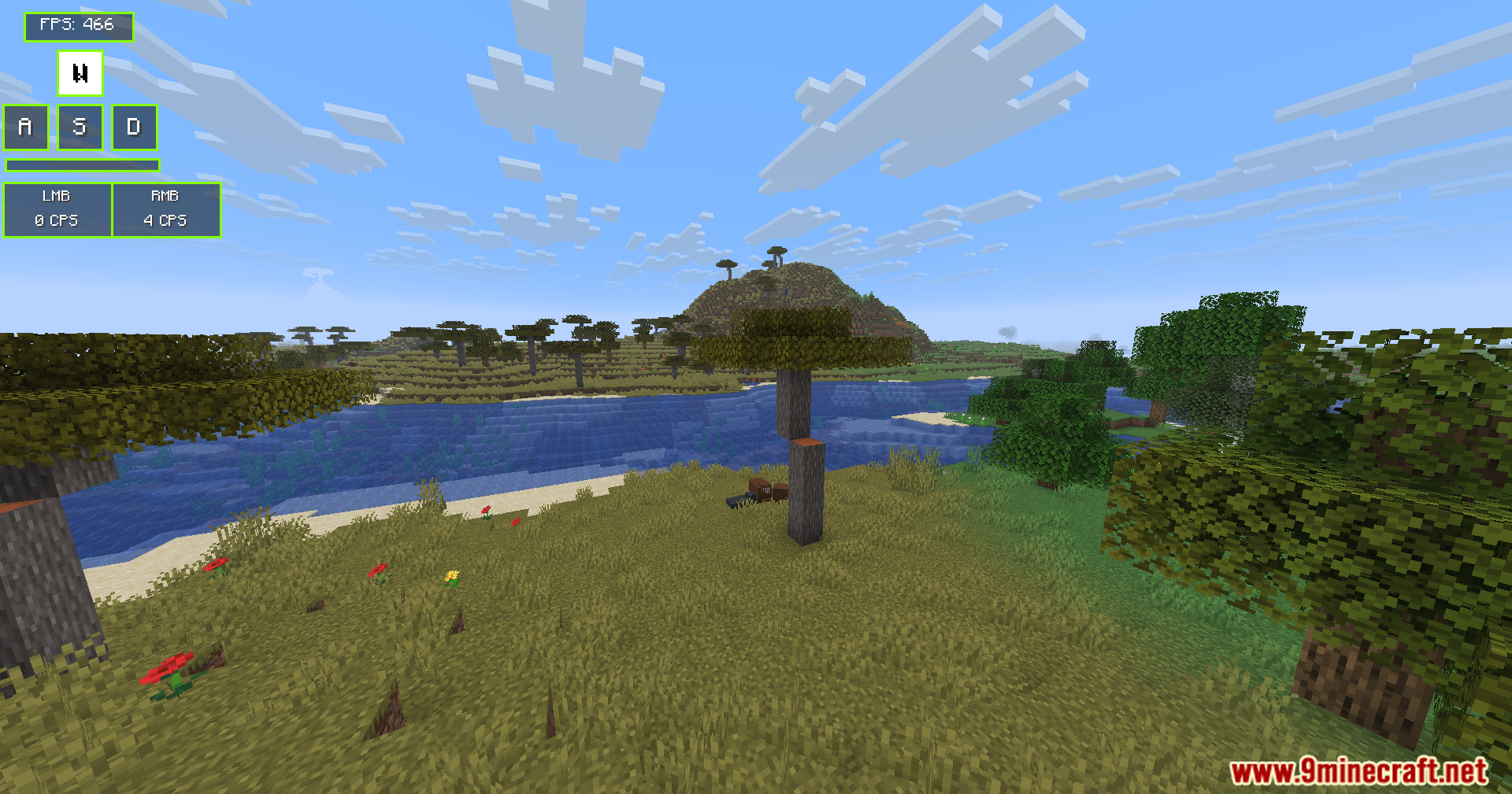 Modern Keystrokes Mod Screenshot 9 Minecraft savanna landscape featuring the Modern Keystrokes Mod on screen display
