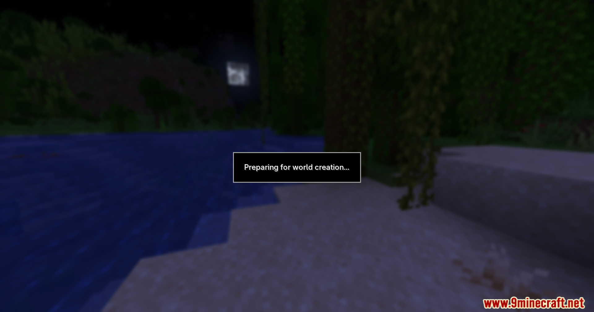 Modern UI Mvus Mod Screenshot 3 The Minecraft interface displays a preparing for world creation message at night