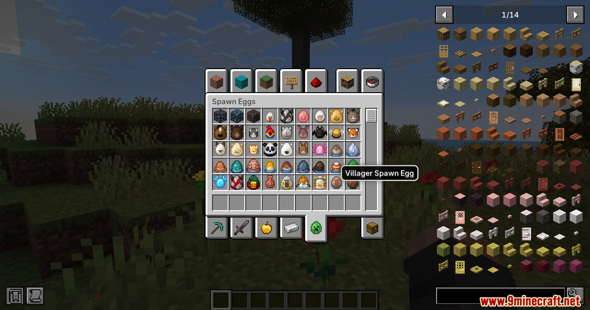 Modern UI Mvus Mod Screenshot 6 Creative inventory menu showing spawn eggs with smooth text and clear item tooltips
