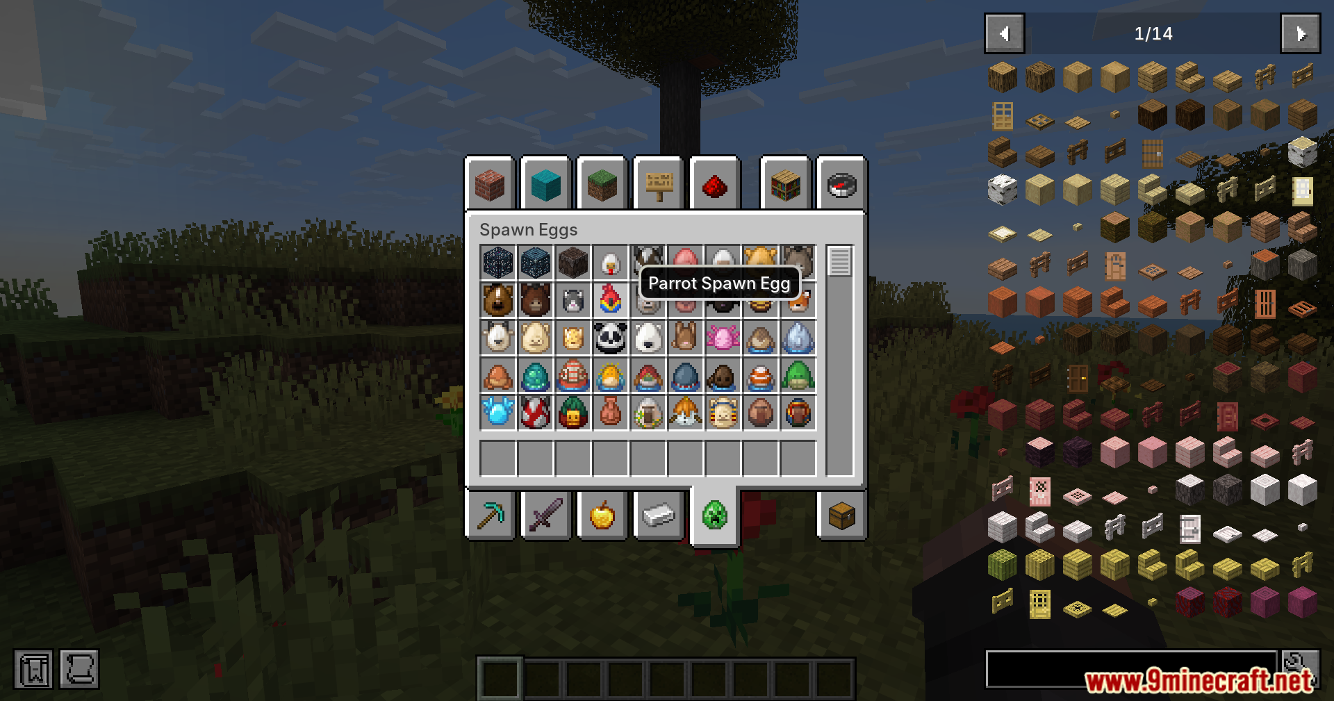 Modern UI Mvus Mod Screenshot 7 The creative inventory displays spawn eggs with smooth text and clear tooltips