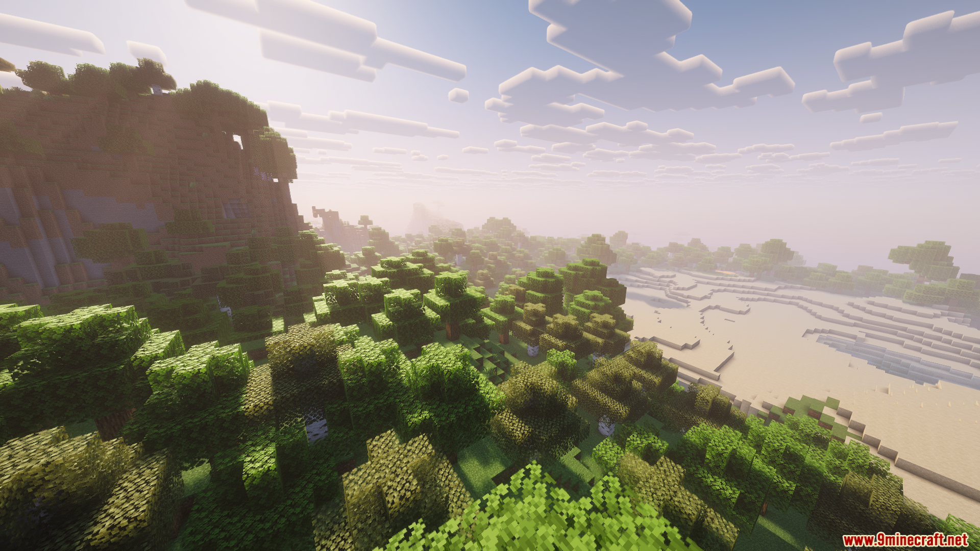 Monocle Mod Screenshot 12 A scenic view of a forest and beach under a bright sky