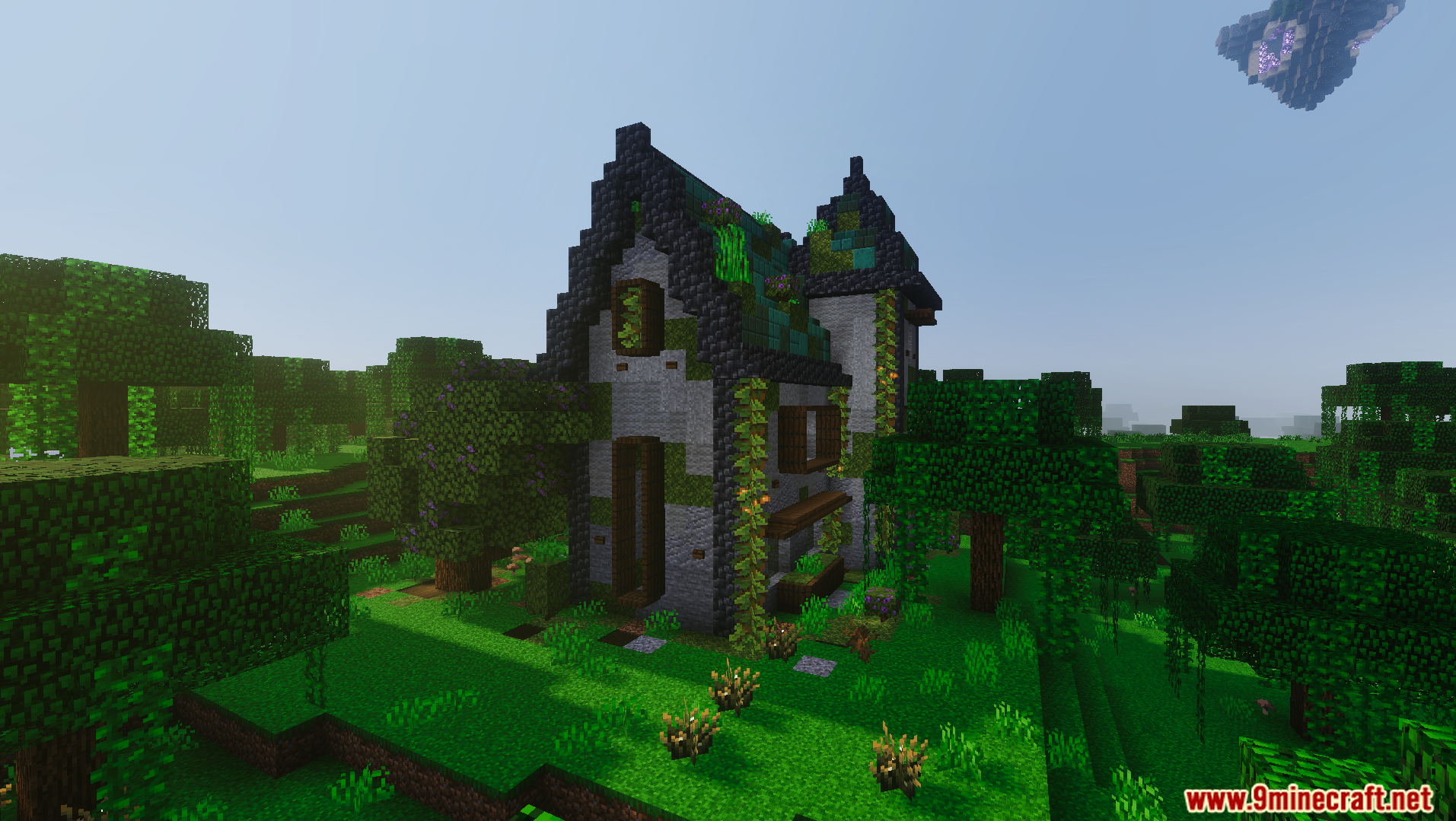 Moogs Voyager Structures Addon Screenshot 2 Detailed stone and wood house with vines located in a jungle biome