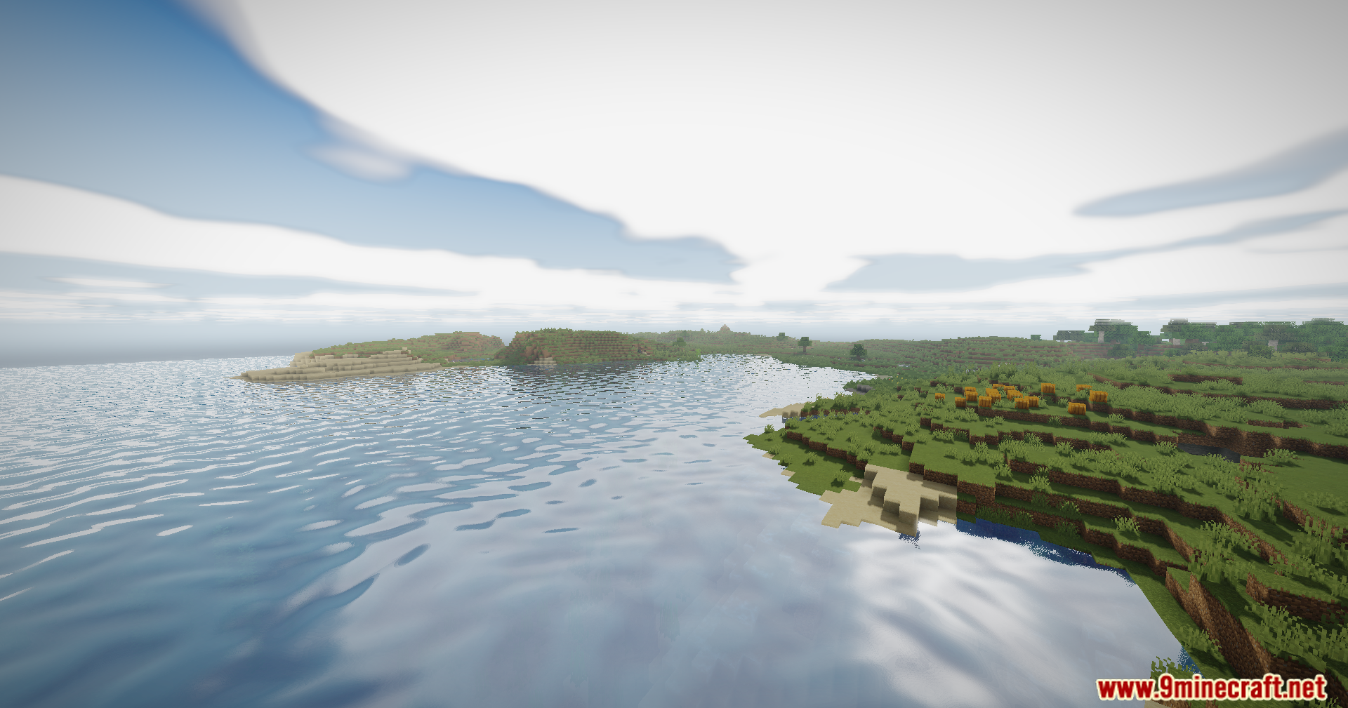 Moon Shaders enhances a Minecraft landscape with realistic water and soft lighting