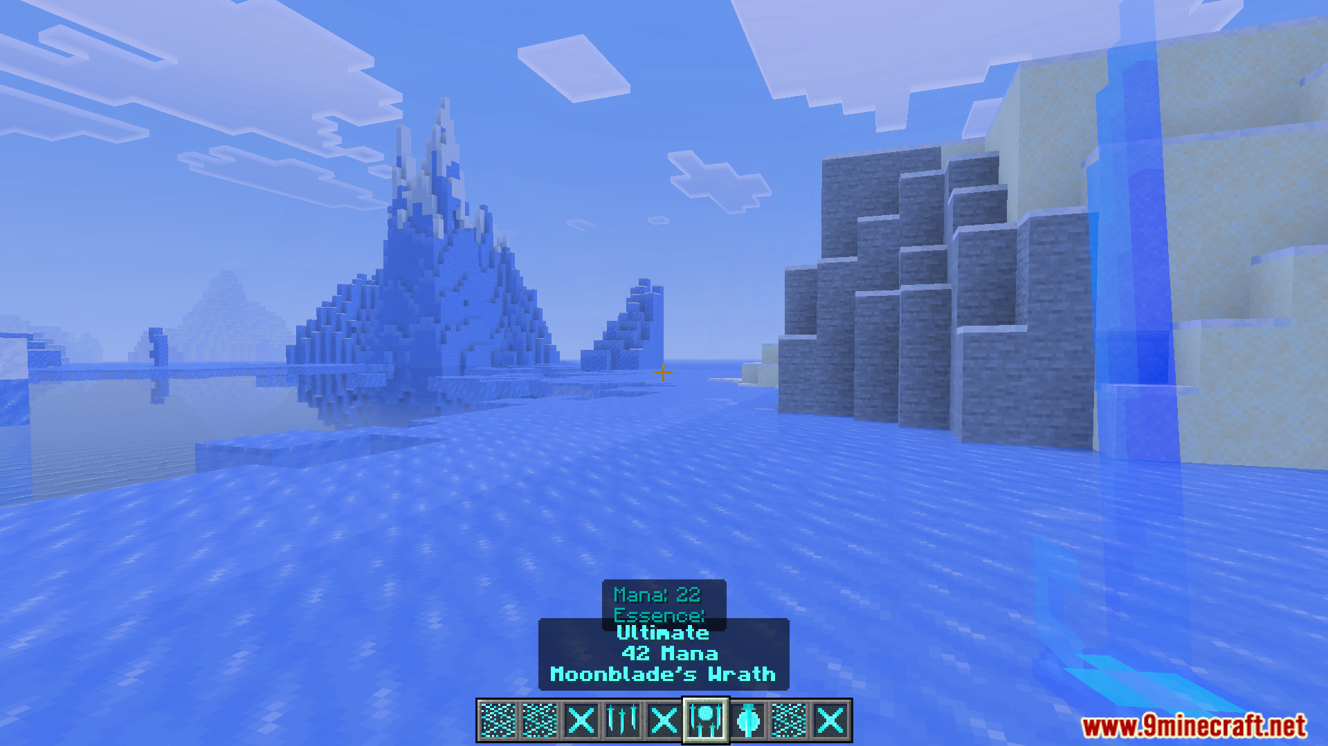Selecting the ultimate magic skill while exploring a frozen ocean biome with icebergs