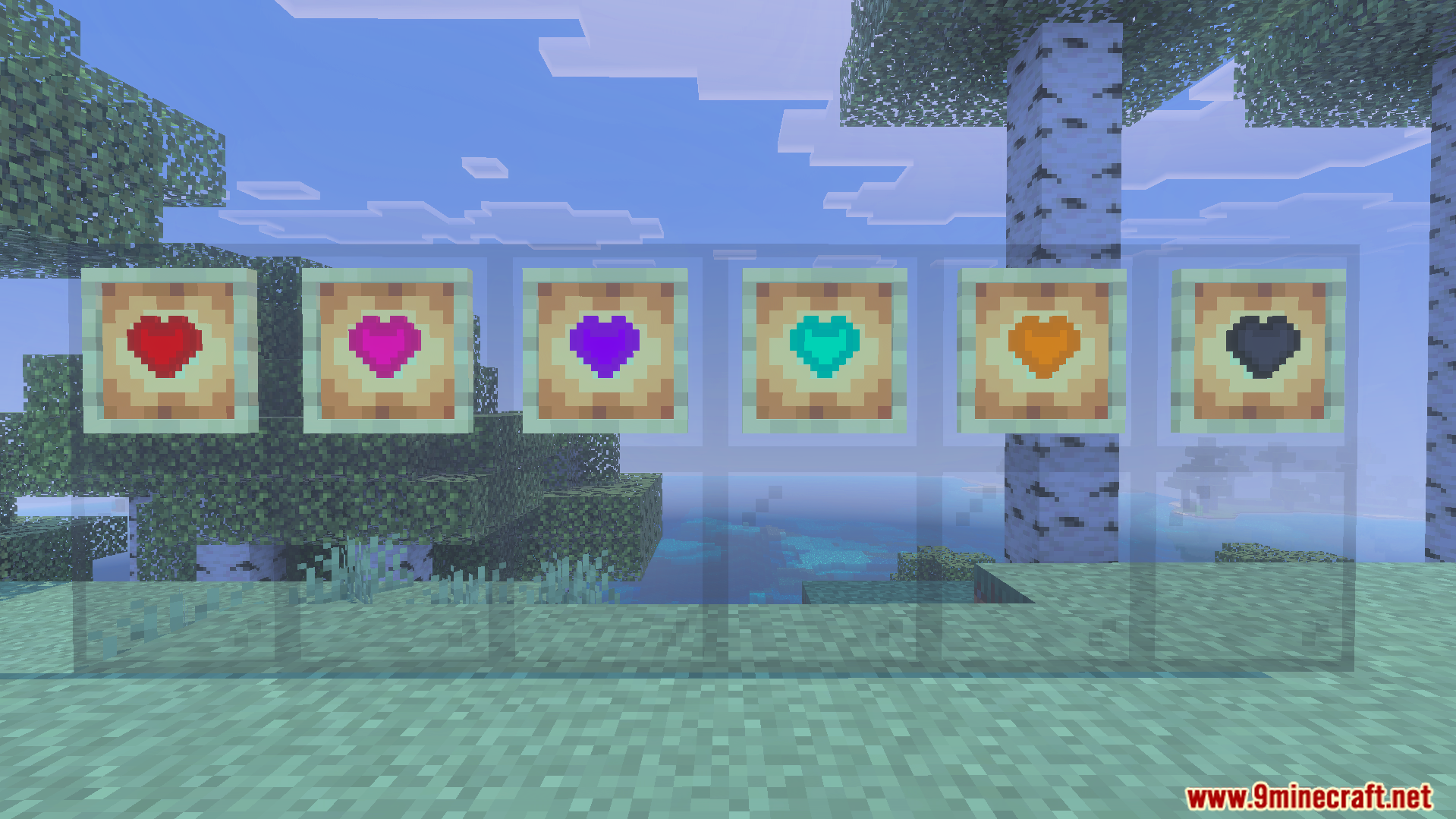 More Health Addon Screenshot 2 Displaying various upgradeable heart tiers and an empty heart in item frames