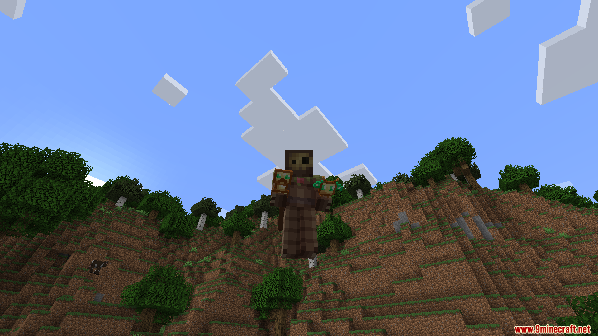 More Totems of Undying PT BR Translation Resource Pack Screenshot 3 A player character floating in the sky holding two unique custom totems