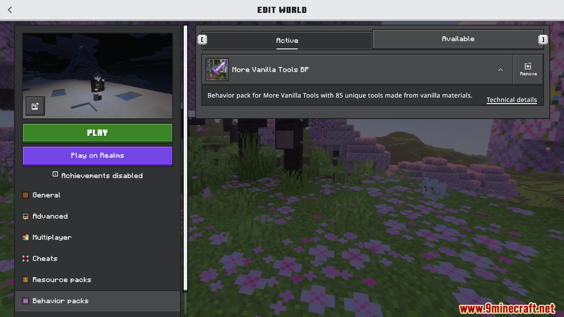More Vanilla Tools Complete Addon Screenshot 1 Minecraft edit world screen with the active More Vanilla Tools behavior pack