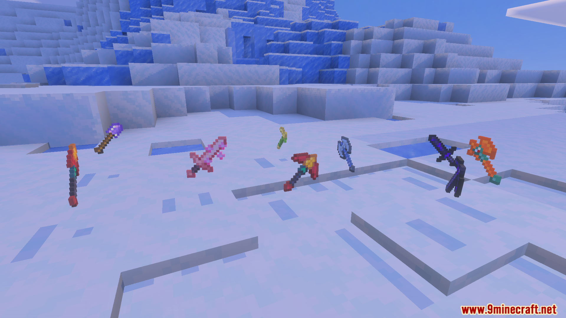 More Vanilla Tools Complete Addon Screenshot 5 More Vanilla Tools Complete Addon features various colorful items on snowy ground